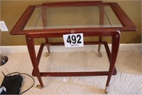 18x29x24" Wood & Glass Table on Wheels(Rm#1)