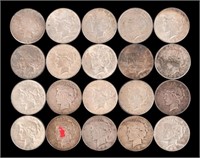 (20) U.S. Peace Silver Dollar Coins 1922-1935