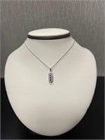 14K White Gold Sapphire and Diamond Pendant on a
