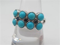 .925 Sterling Silver Turquoise, Sapphire Ring