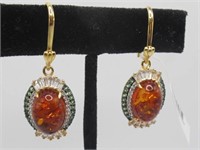 .925 SS Amber, White Topaz, Tsavorite & Zircon Ear