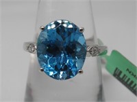 18K WG Swiss Blue Topaz & White Diamond Ring