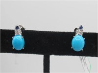 18K WG Turquoise, Sapphire & Diamond Earrings