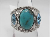 .925 SS Persian Turquoise & Swiss Blue Topaz Ring