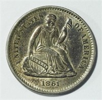 1861 SEATED LIBERTY HALF DIME AU