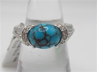 18K WG Persian Turquoise & White Diamond Ring