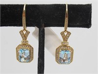 .925 SS Swiss Blue Topaz & White Topaz Earring