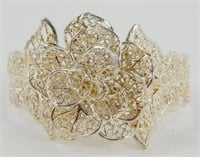 Sterling Silver Open Lace Flower Cuff Bracelet -