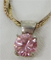 Sterling Silver Pink Faceted Stone on Braided