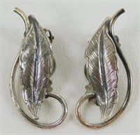 Vintage Sterling Silver Leaf Clip Earrings