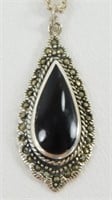 Sterling Silver Black Onyx Necklace - 18”