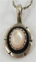 Vintage Sterling Silver Opal Pendant Necklace -