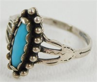 Vintage Sterling Silver Turquoise Ring - Size 7.5