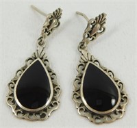 Vintage Sterling Silver Black Onyx Earrings -