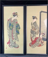 Pair of Geisha Paintings on Silk