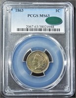 1863 INDIAN HEAD CENT PCGS MS-63 CAC