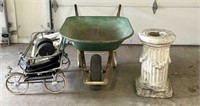 Wheelbarrow and Concrete Pedestal