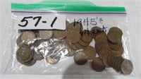 Approx. 70 1945 Wheat Pennies Unsorted