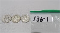 3)1952 Franklin Half Dollars 1) D, 1) S, 1)No Mint