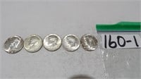 5) Kennedy Half Dollars 1965, 1966,1967,1968D, +