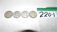 4)Franklin Half Dollars,1952 D,1953 S,1961D,1962 D