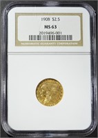 1908 $2.5 GOLD INDIAN NGC MS-63