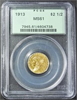 1913 $2.5 GOLD INDIAN PCGS MS-61