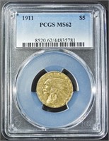 1911 $5 GOLD INDIAN PCGS MS-62