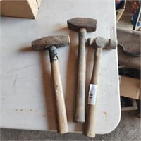 Vintage Wood Handled Iron Hammers - Lot of 3
