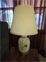 2 Floral Painted Glass Lamps - approx 30" tall