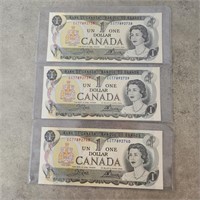 3- 1973 CDN dollar bills consecutive serial