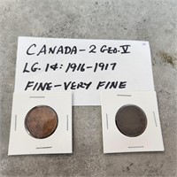 2- Canadian Pennies 1916 & 1917