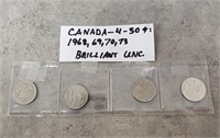 4- Canadian 1968-1973 50 cent coins