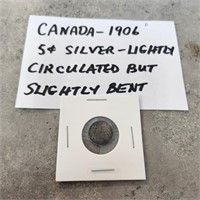 1906- Canadian 5 cent Silver coin slight damage