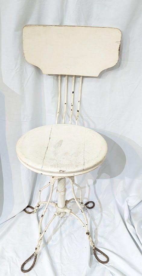 Adjustable Antique White-Washed Industrial Stool