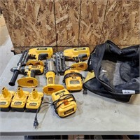 18V Dewalt nailers, drill, light