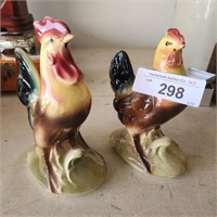 Vintage Rooster & Hen Figurine - chips & reapired