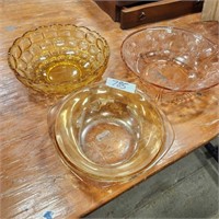 3- coloured glass bowls