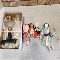 Old dolls & Oil lamp