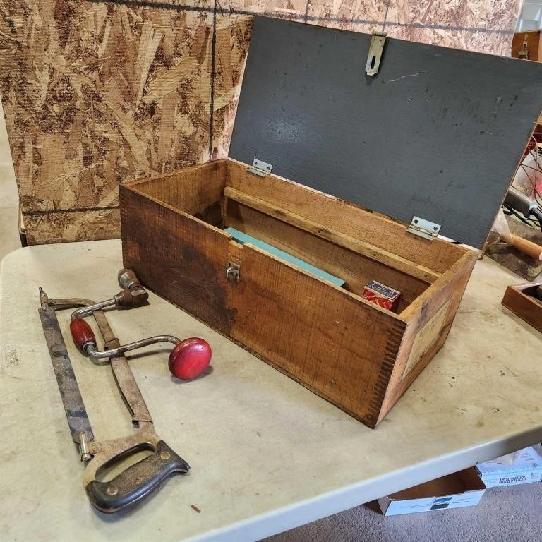 Wooden toolbox w contents