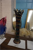 antique blue Carnival glass vase, 16" tall