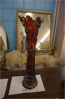 antique purple Carnival glass vase, 16" tall