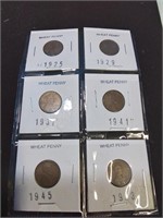 Group of 6 wheat pennies 1929 1953