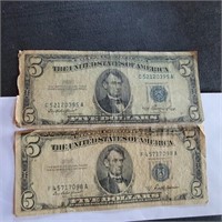 2 - $5 Silver Certificates (1953 & 1953 A)
