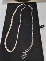 Silver tone and Stone look pair of necklace