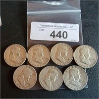 7 Franklin Silver Half Dollars