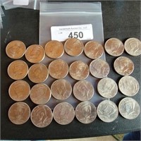 25 Kennedy Half Dollars - mostly 1990s