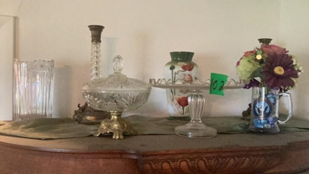 Glassware, vases, candy dish