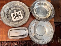 Silver Plate Trays & Butter Dish(DR)