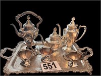 Silver On Copper Service Set W/Large Tray(DR)